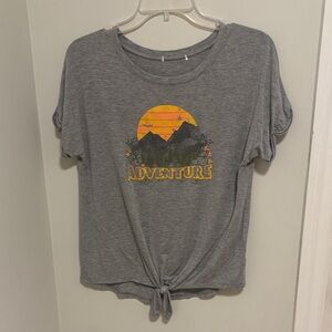 Gray Adventure Graphic Tie-Front T-Shirt
